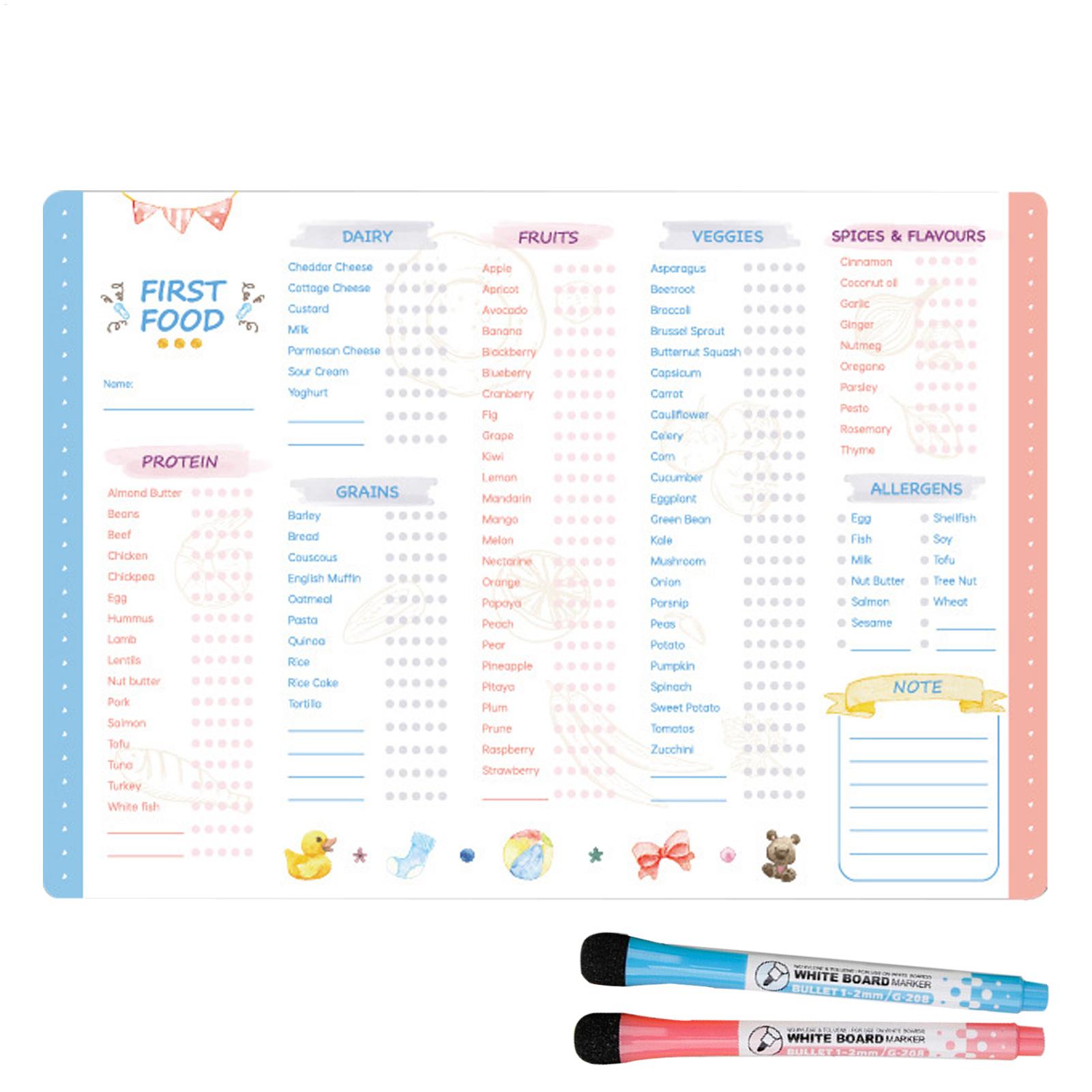 Baby Food Checklist - Herbruikbare checklist voor eerste voedingsmiddelen Magnetische